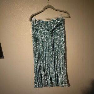 Skies Are Blue Teal Floral Pleated Midi Skirt